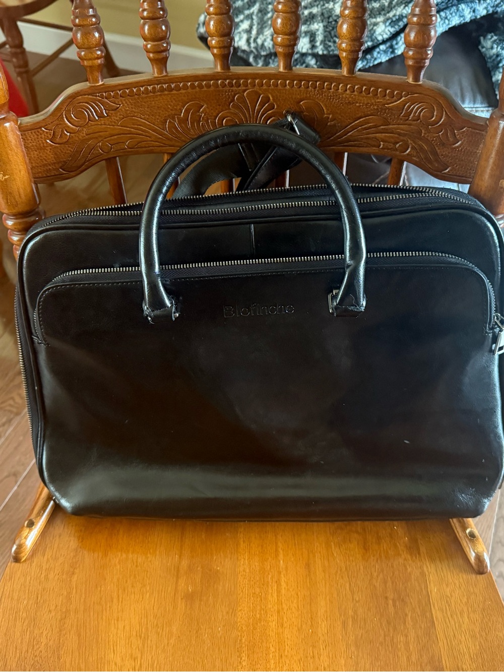 Black Leather Laptop Tote for Women